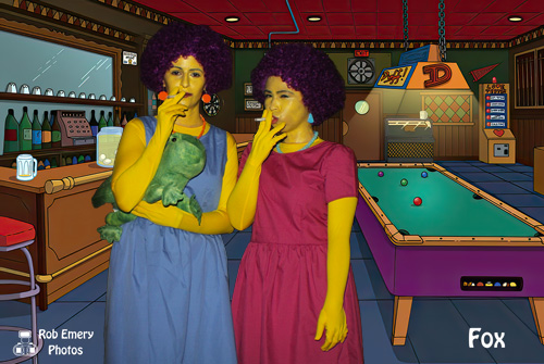The Bouvier sisters, smoking in Moe's Tavern